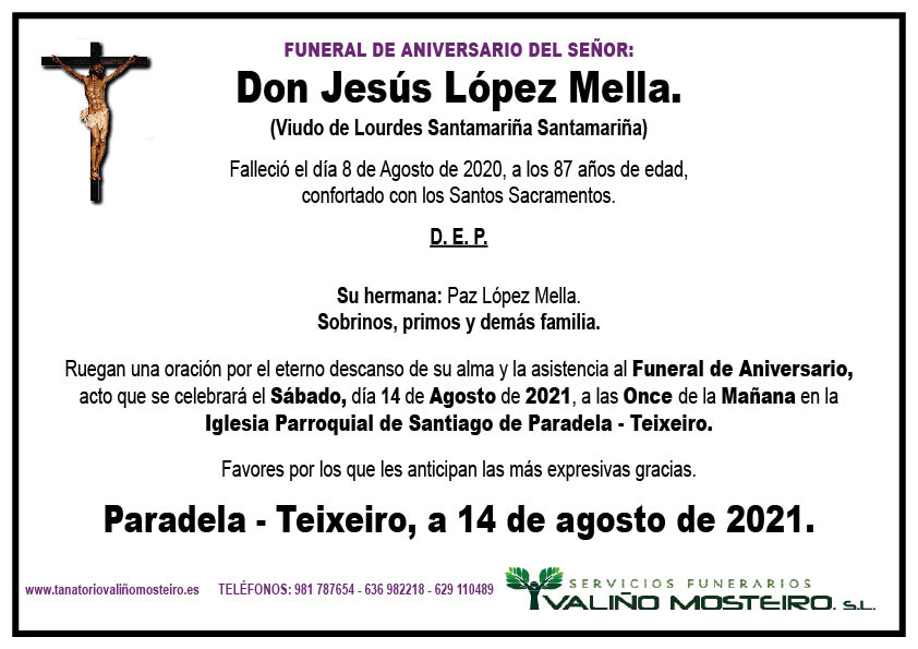 Esquela de Jesús López Mella.